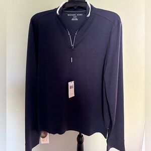 Michael Kors Men's 1/4 Zip Pullover Sweater Tipped Mock-Neck Navy Medium. NWT